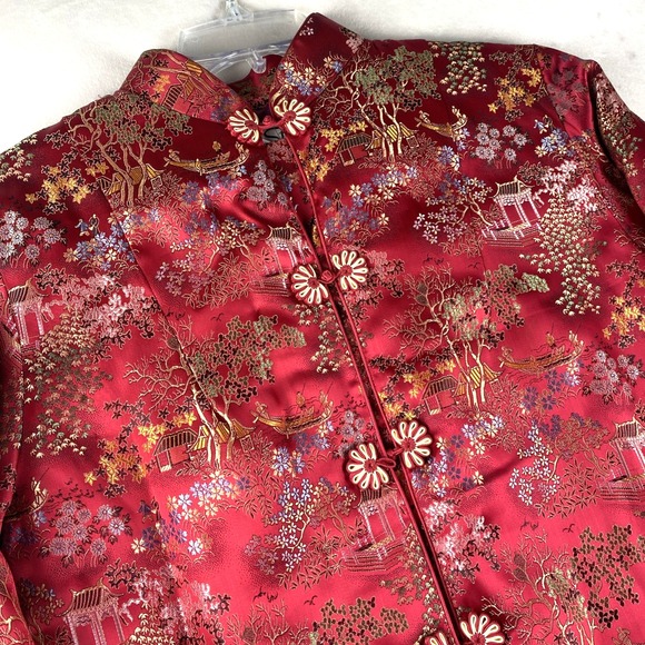 Kat Street Vintage Made in Hong Kong Chinese Asian Red Satin Jacket  Women's XL - Picture 6 of 13